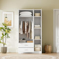 White 3 Doors Wooden Wardrobe with 2 Drawers and Top Cabinet N3080