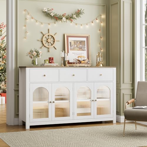 Black 55.1" Wood Buffet Cabinet with 3 Drawers and 4 Doors O487