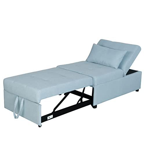 Green Sleeper Chair Sofa Bed with Adjustable Backrest and Lumbar Pillow O8838