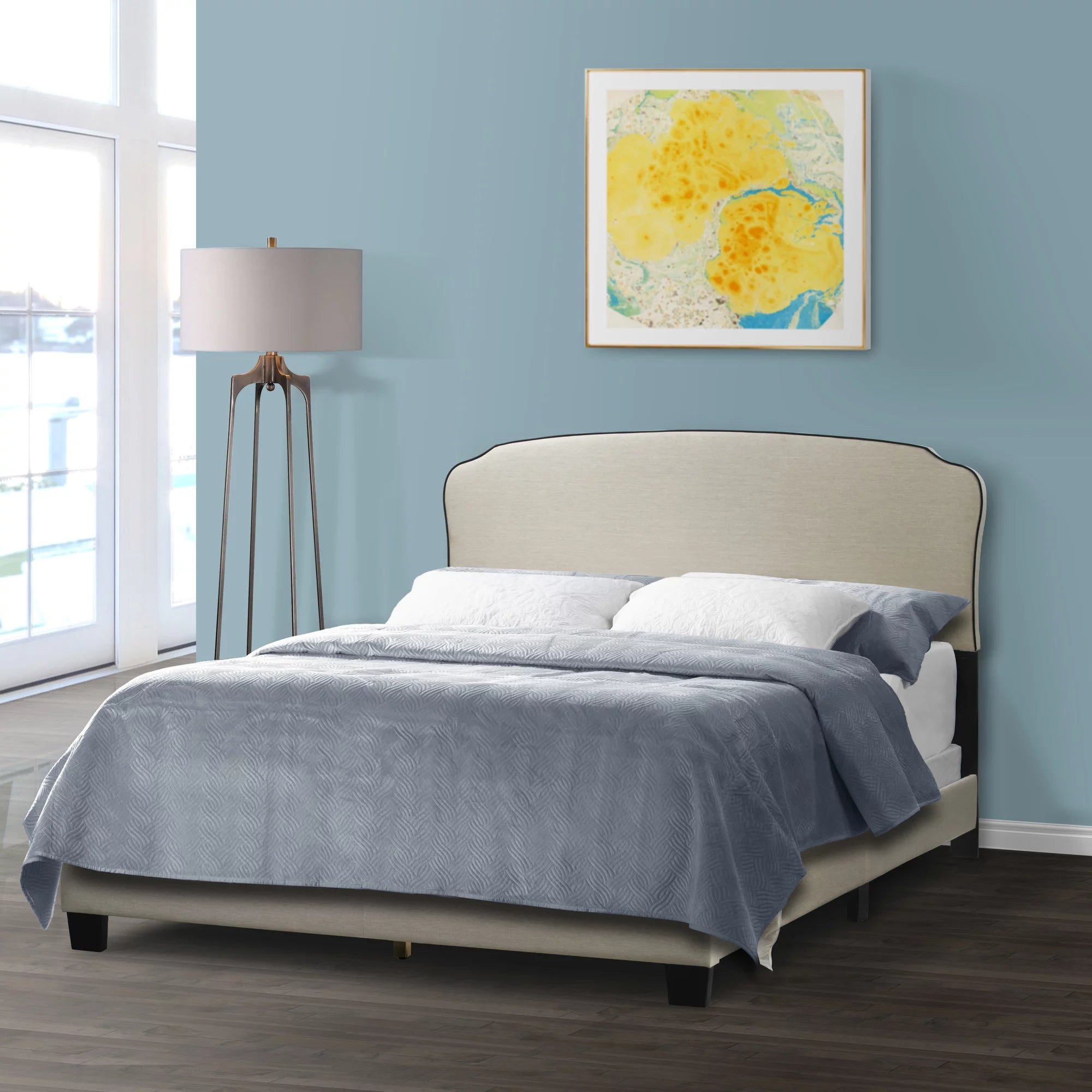 Beige Fabric Queen Bed W512