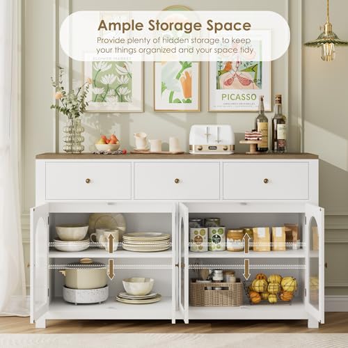 Black 55.1" Wood Buffet Cabinet with 3 Drawers and 4 Doors O487