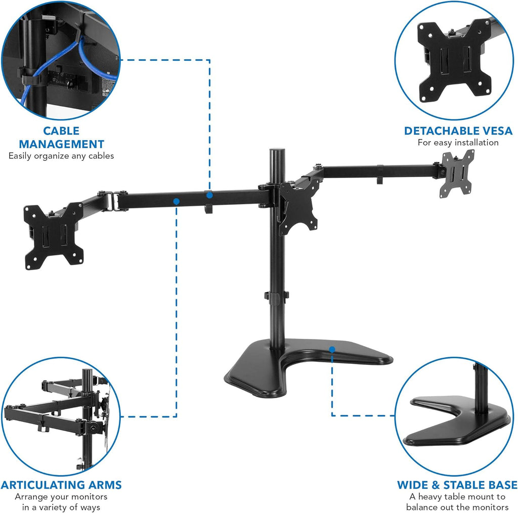 Triple Monitor Stand Freestanding Computer Desk Mount for 27 Inch Monitors VESA 75 100 M2378