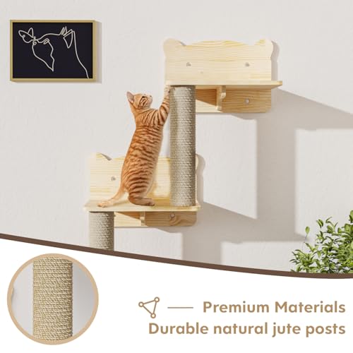 16 Pcs Pine Wooden Cat Wall Shelves with House K63919