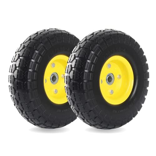 2-Pack 10-Inch Solid Rubber Flat Free Tire Wheels with 5/8" Bearings C802