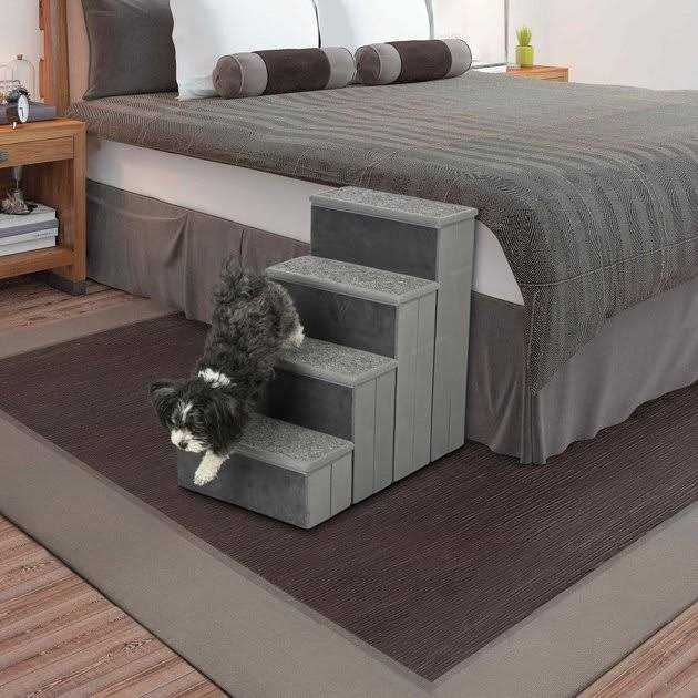Velour Foldable 4-Step Pet Stairs with Storage G91305