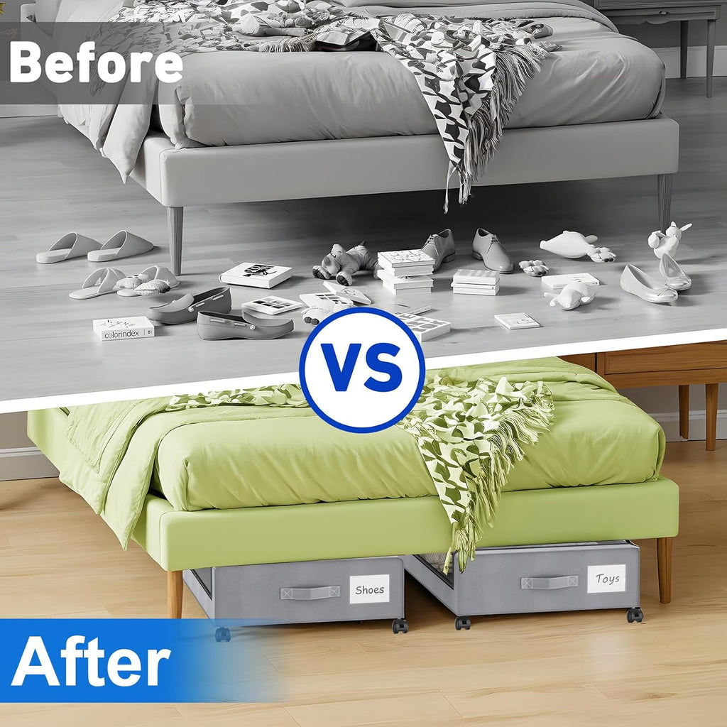 Gray 4-Pack 60L Under Bed Storage Bins with Wheels and Clear Lids U879