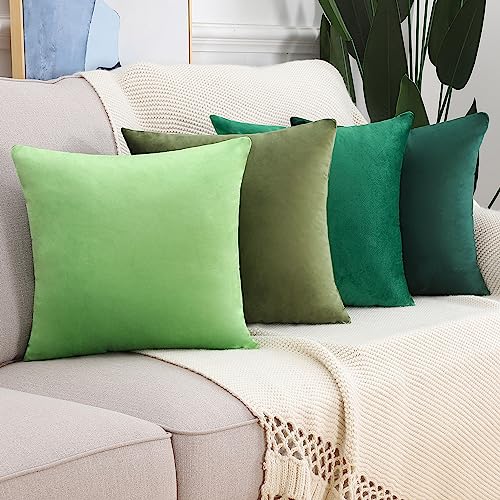 Set of 4 Velvet Decorative Throw Pillow Covers British Green 18 x 18 Inch F1852