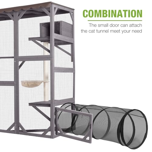 Outdoor Wooden Cat Enclosure with Scratching Posts B11408