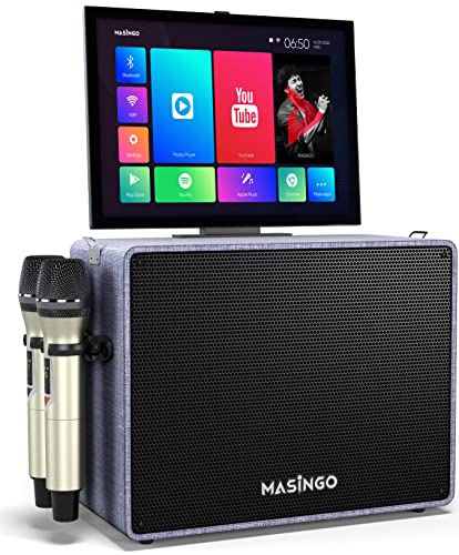 2 Wireless Microphones Bluetooth Portable PA Speaker System with 15" Touch Tablet F23417
