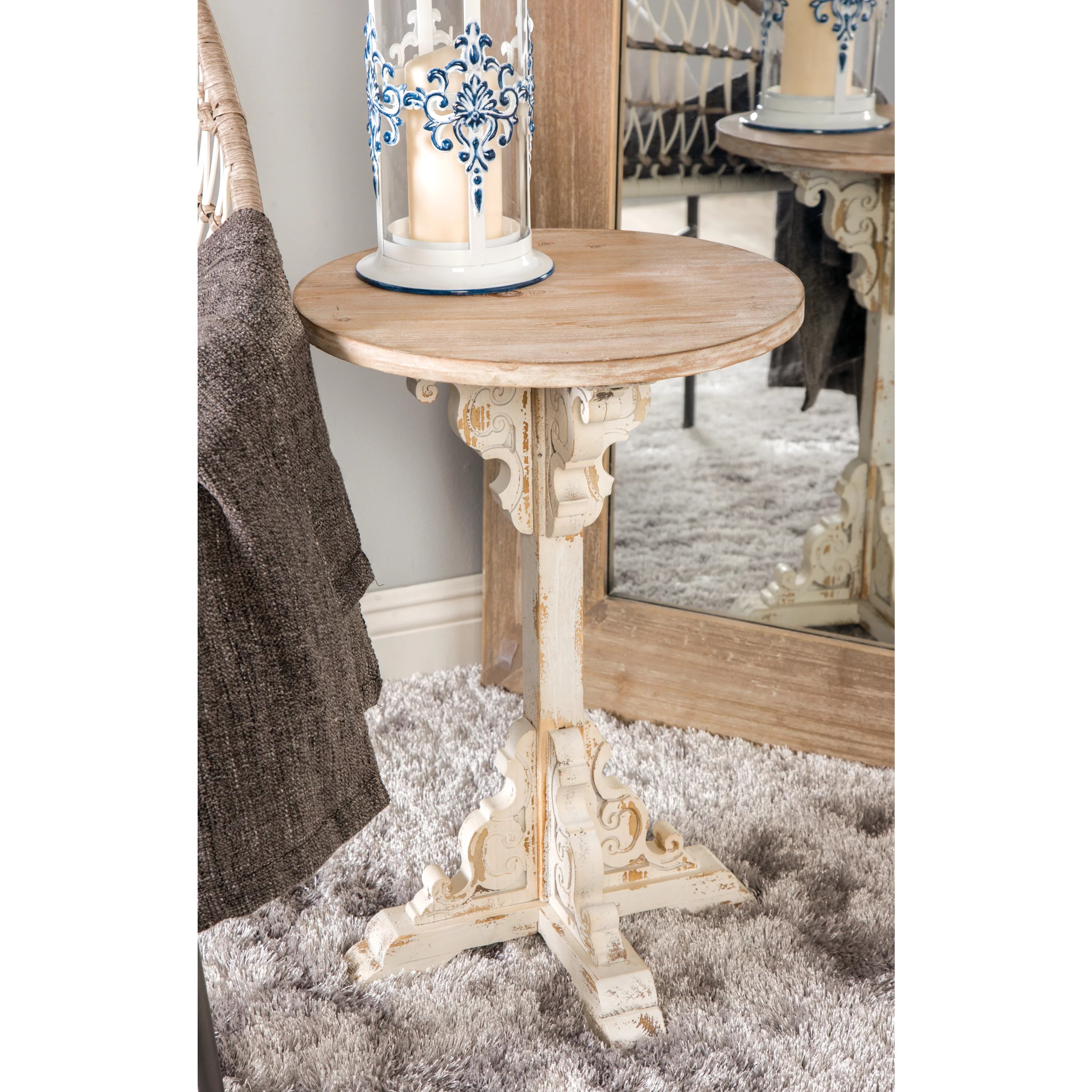 White Wood Accent Table with Brown Wood Top A12157