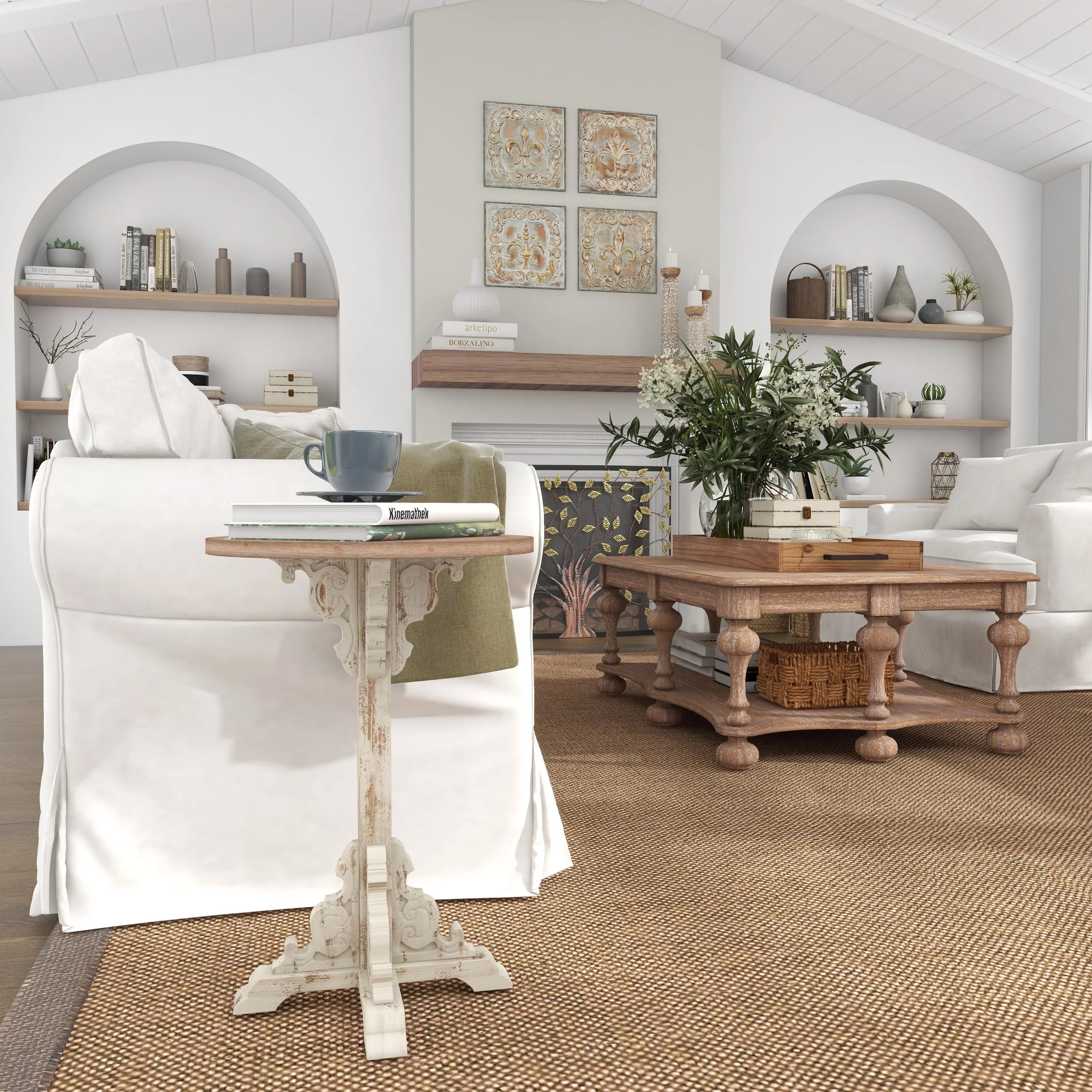 White Wood Accent Table with Brown Wood Top A12157