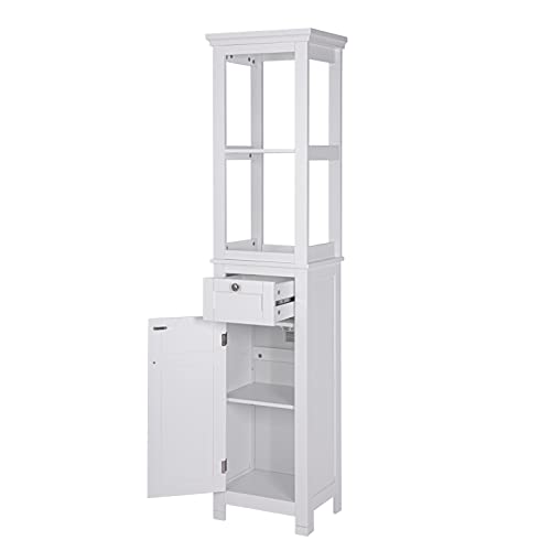 White Tall Freestanding Storage Cabinet with Door and Drawer T5156