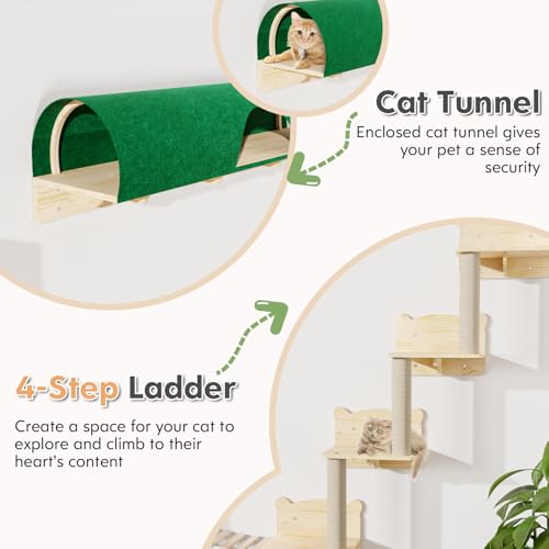 16 Pcs Pine Wooden Cat Wall Shelves with House K63919