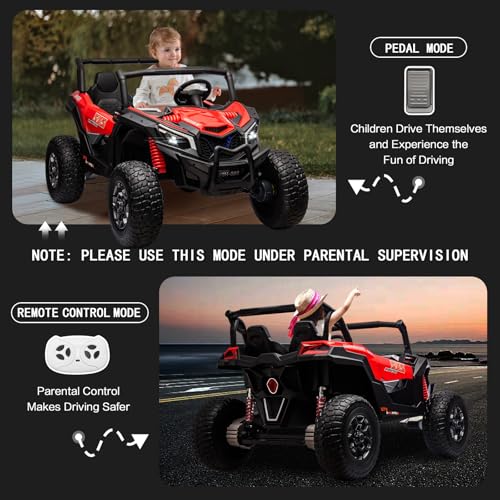 24V 2 Seater Kids Ride on UTV Car, 4WD Battery Powered Electric Vehicle with Remote Control, Safety Belts, 3 Speeds, Bluetooth (Pink) T565