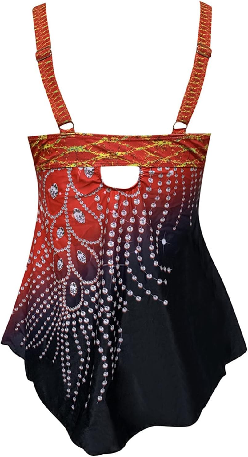 Red Tankini Swimsuits with Long Shorts Y327761