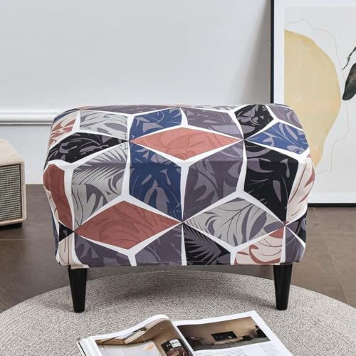 Stretch Ottoman Cover Rectangular Storage Ottoman Slipcover with Non-Slip Elastic Bottom N4147