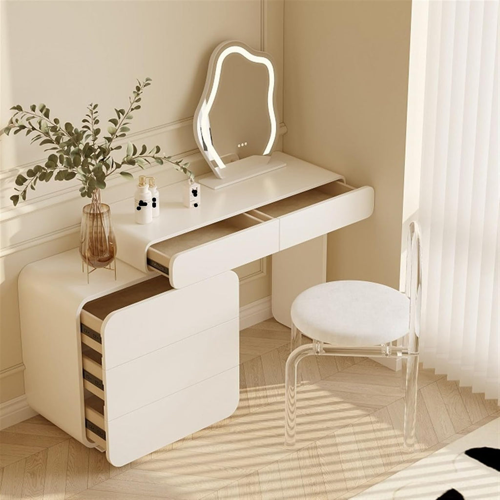 White Vanity Desk with 5 Drawers and Acrylic Transparent Chair J971