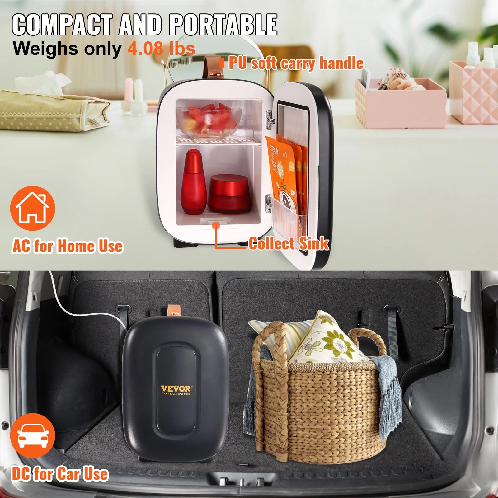 Mini Fridge 4L 6 Cans Portable Cooler Warmer AC/DC V2793