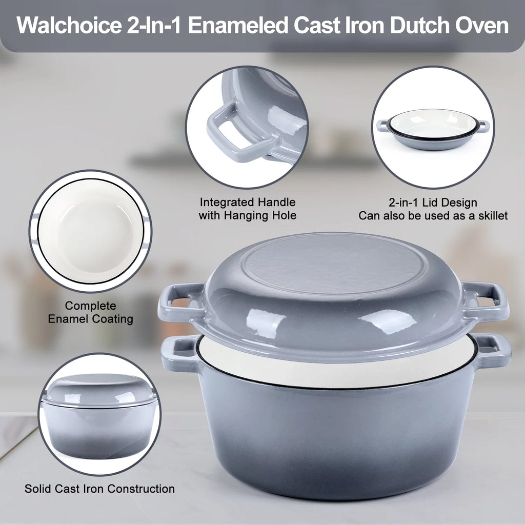 2-in-1 Enameled Cast Iron Dutch Oven with Skillet Lid, 5 Quart S505654