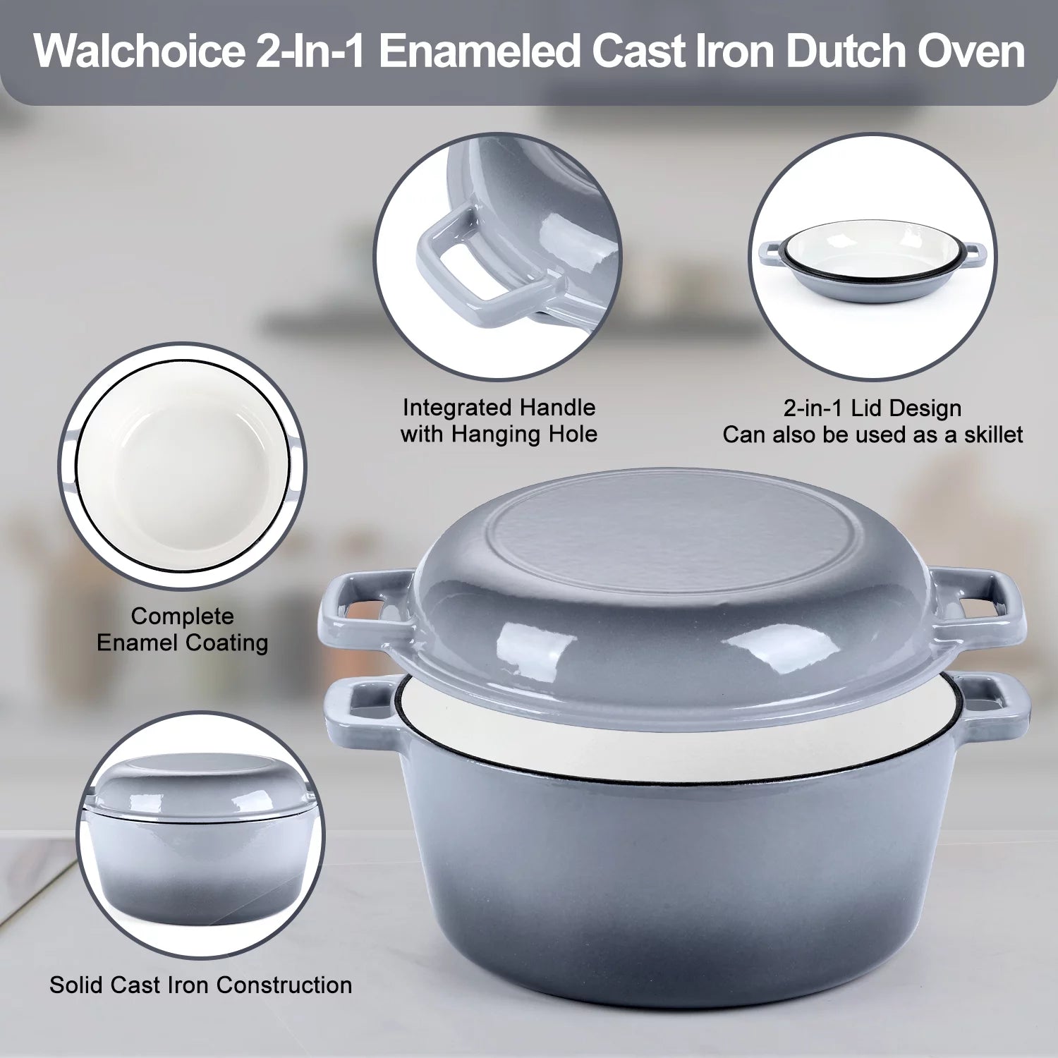 2-in-1 Enameled Cast Iron Dutch Oven with Skillet Lid, 5 Quart S505654