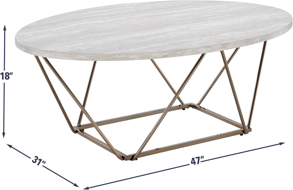 Oval Coffee Table with Faux Marble Top and Gold Metal Legs Z62574