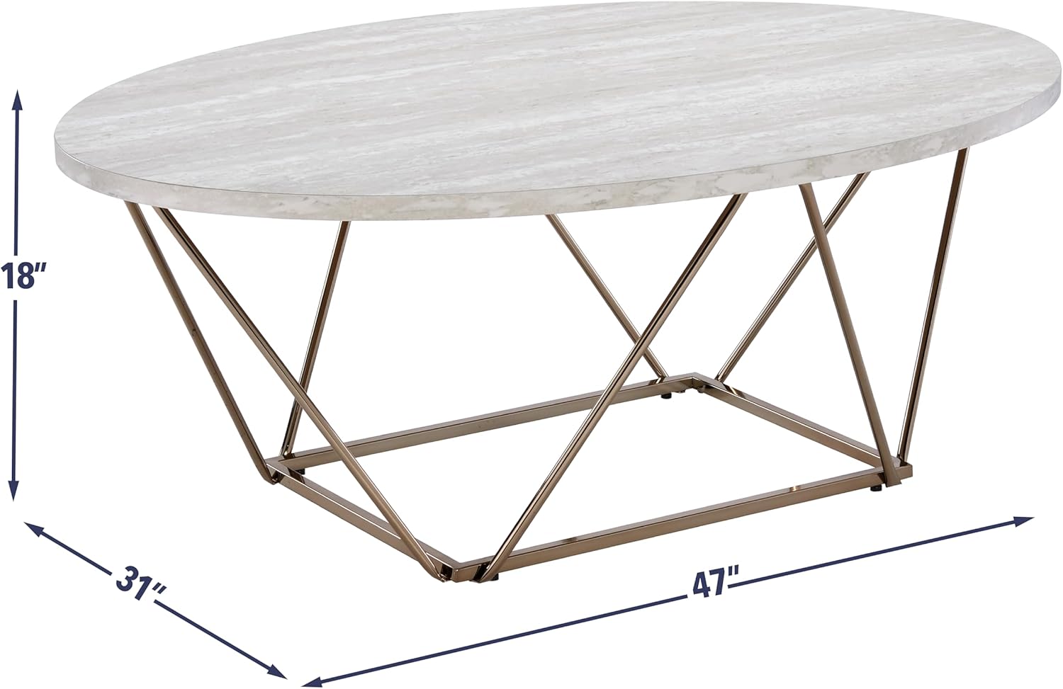 Oval Coffee Table with Faux Marble Top and Gold Metal Legs Z62574