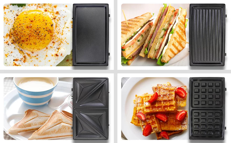 4-in-1 Waffle Maker with Removable Non-Stick Cast Iron Plates T50761