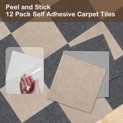 12 Pack Dark Grey Self Adhesive Carpet Floor Tiles G289