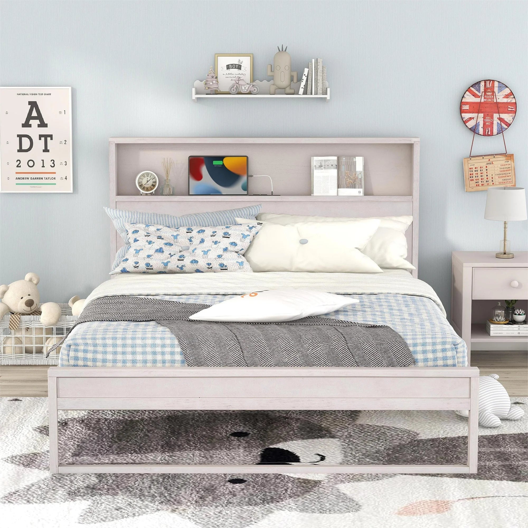 White Queen Size Platform Bed Frame with Storage P566950