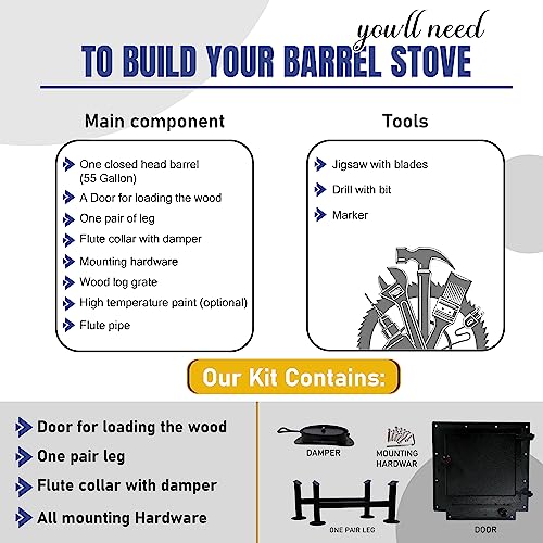 Double Barrel Stove Adapter Kit for 30 to 55 Gallon Drums D862