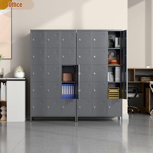 6 Door Metal Storage Locker with 18 Hooks, Black & Dark Grey V5677