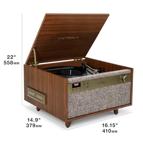 6-in-1 Turntable with CD & Cassette Player, Bluetooth, Walnut W521323