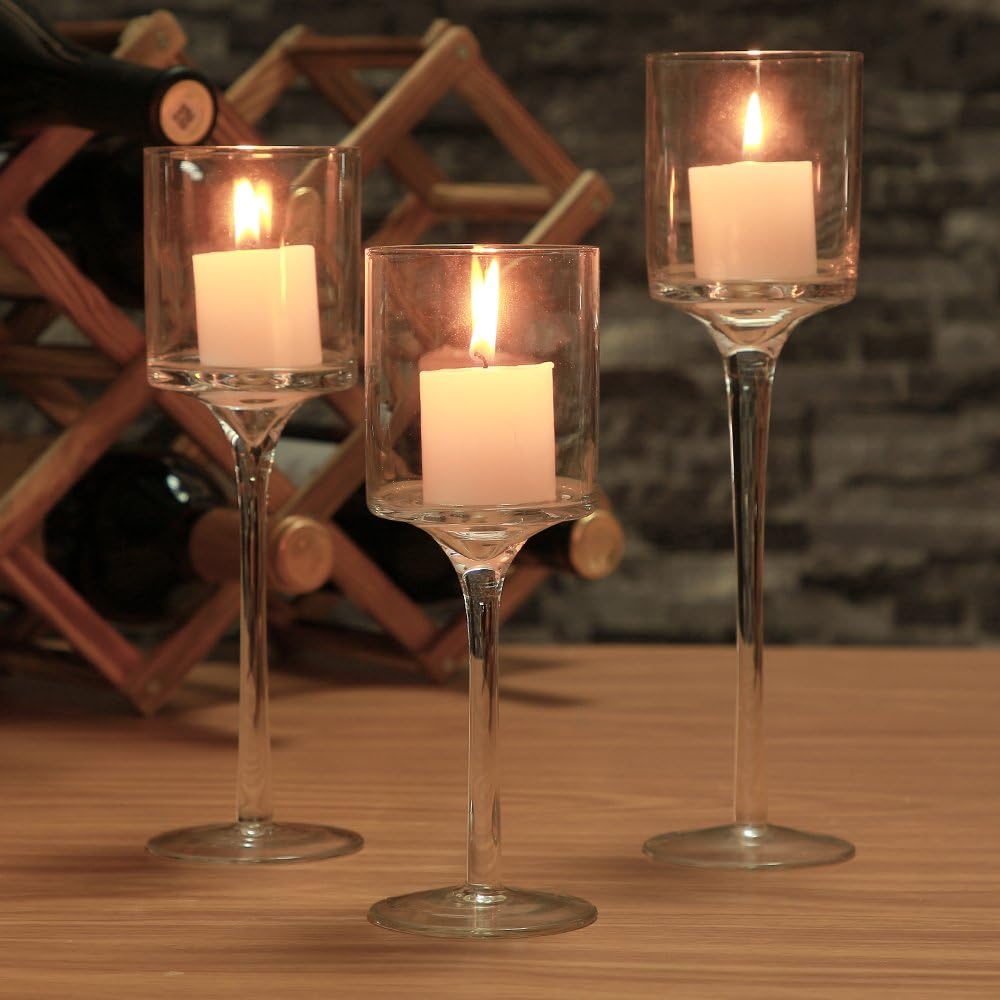 Set of 3 Clear Glass Candle Holders I1614