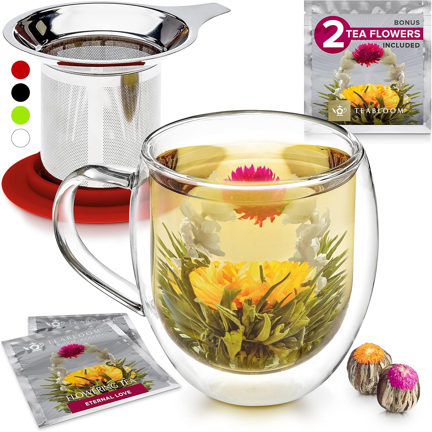 Double-Wall Borosilicate Glass Mug with Stainless Steel Infuser and Lid – 15 OZ R674