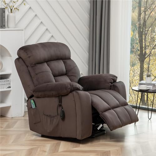 Extra Wide Power Recliner Lift Chair with Heat and Massage (Brown) T1132