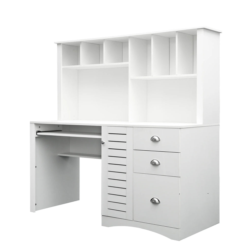Antiqued White Computer Desk With Hutch And Keyboard Drawer L5052