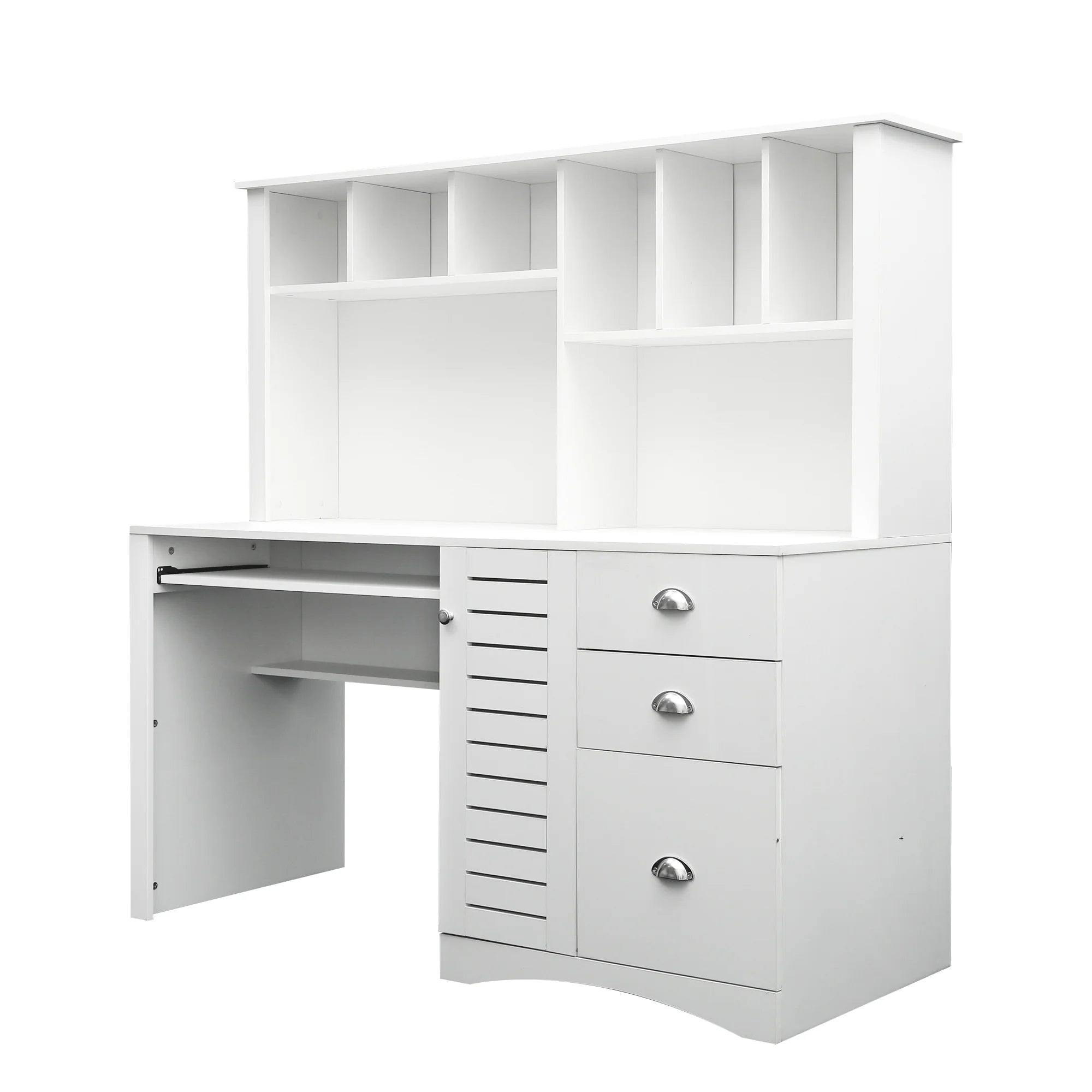 Antiqued White Computer Desk With Hutch And Keyboard Drawer L5052