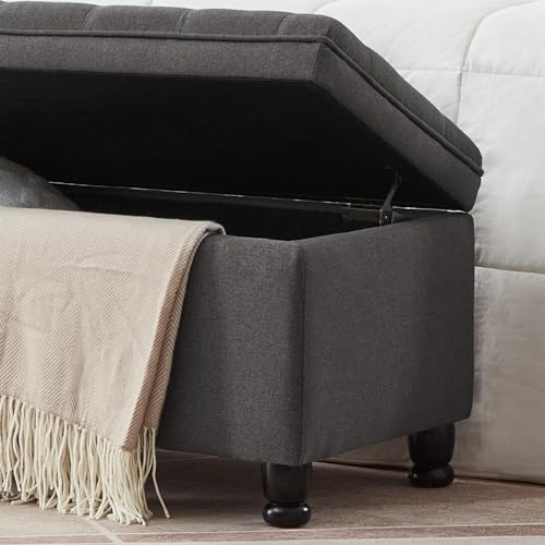 Gray Velvet Storage Ottoman Bench with Armrest E716805