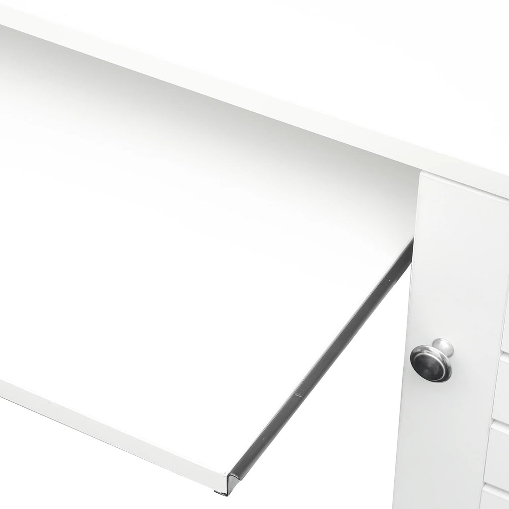 Antiqued White Computer Desk With Hutch And Keyboard Drawer L5052