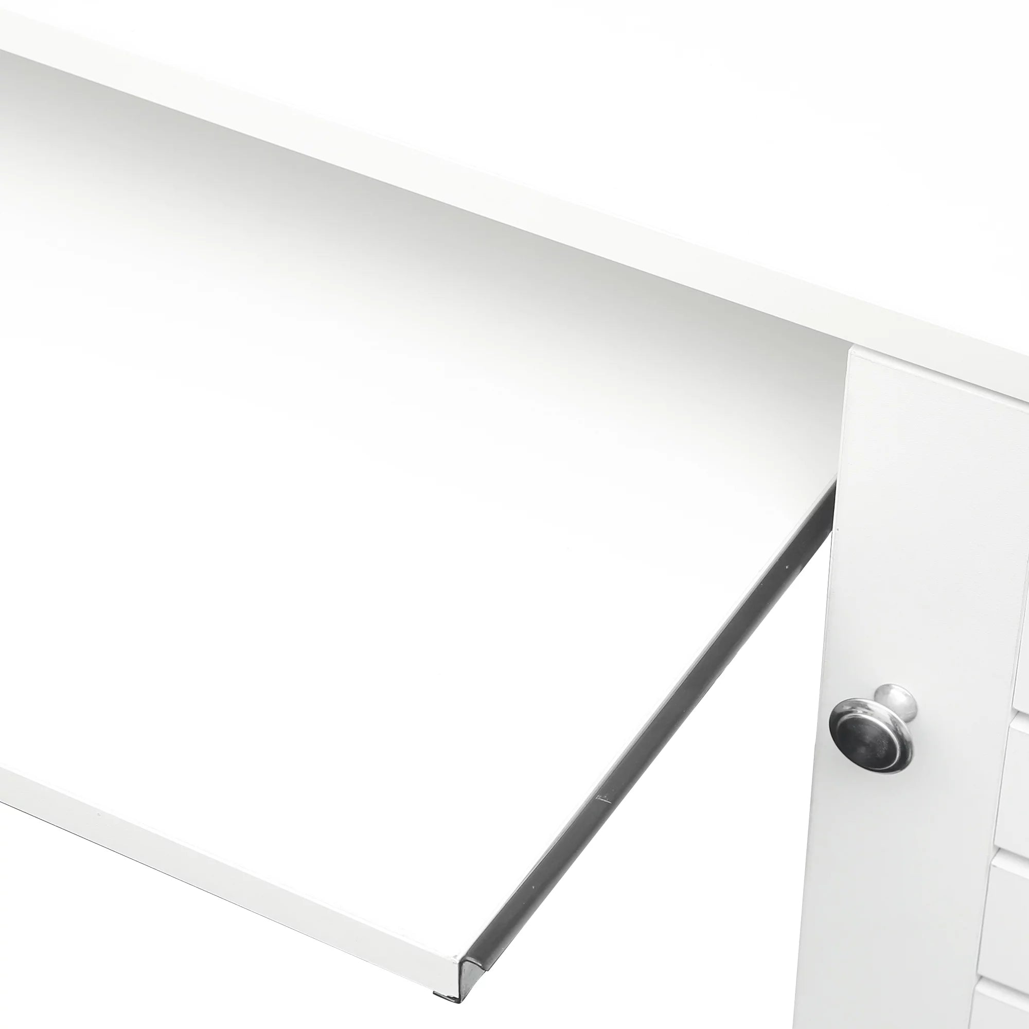 Antiqued White Computer Desk With Hutch And Keyboard Drawer L5052