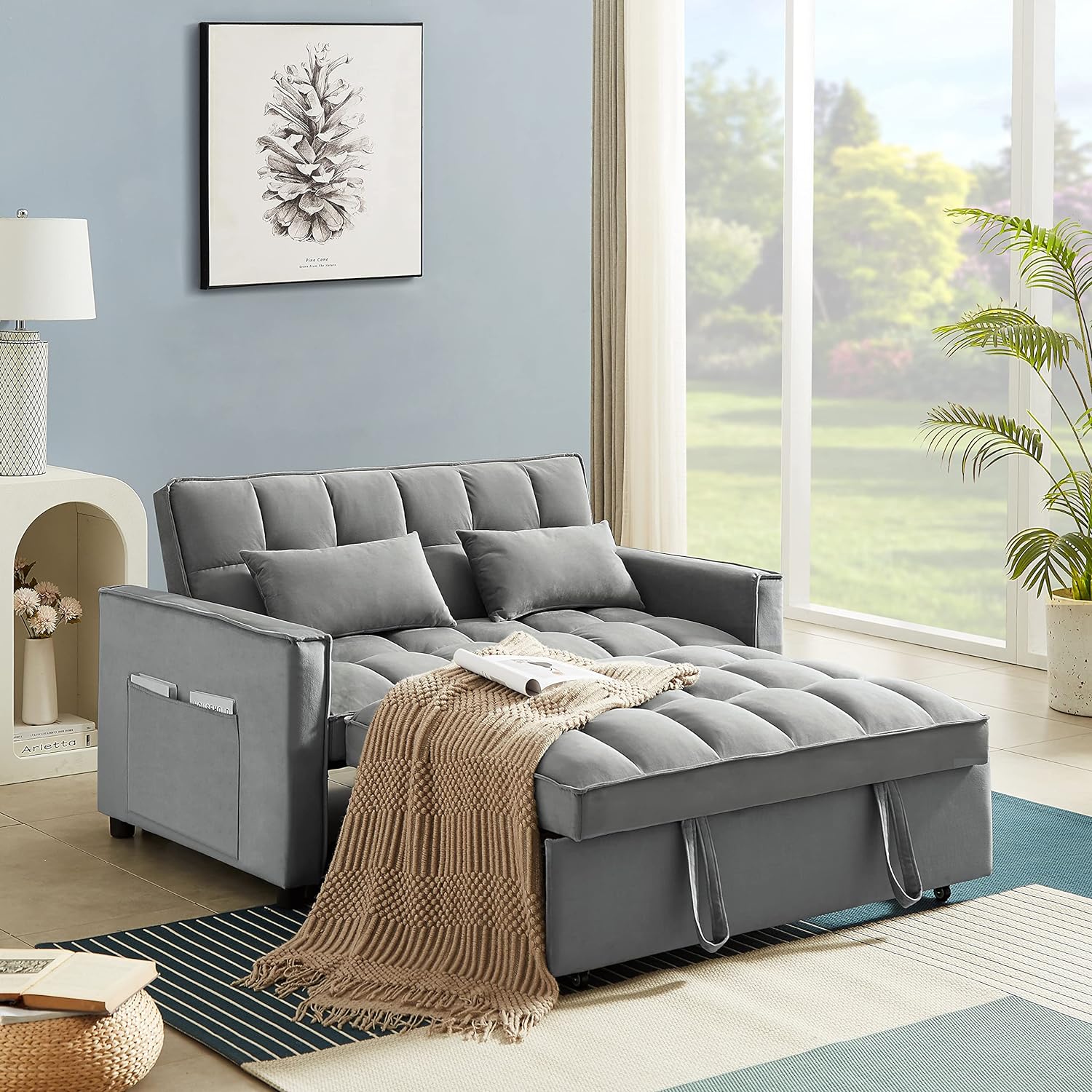 Grey 3 in 1 Convertible Sleeper Sofa Bed V7092