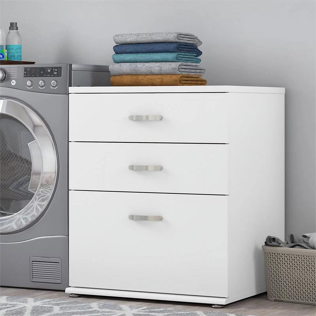 White Engineered Wood Laundry Room Cabinet with Drawers M60926