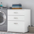 White Engineered Wood Laundry Room Cabinet with Drawers M60926