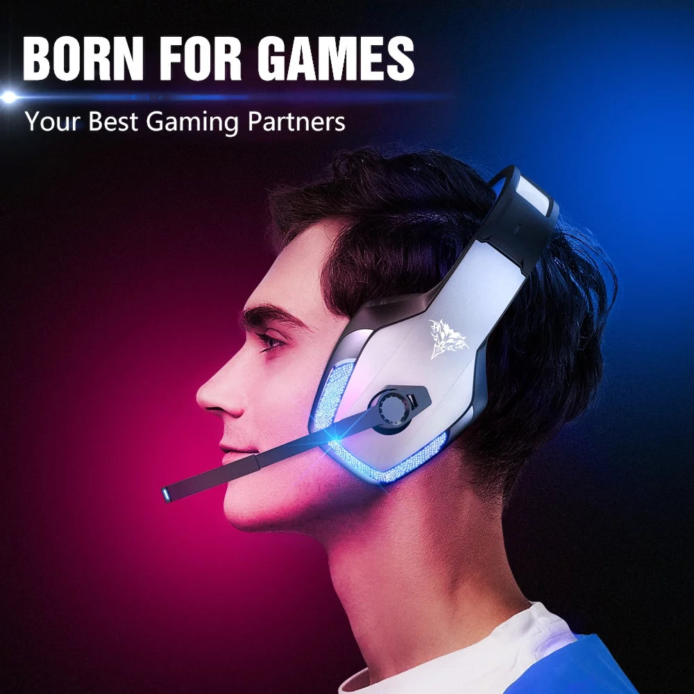 Gaming Headset with Noise Cancelling Mic, LED Light, Over Ear Headphone W295