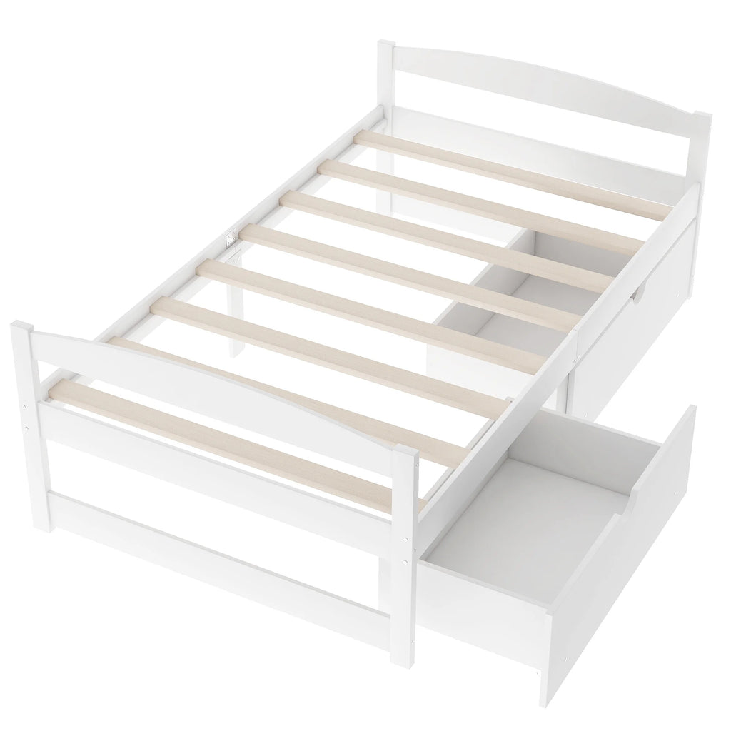 White Double Platform Bed with Two Drawers Q981916