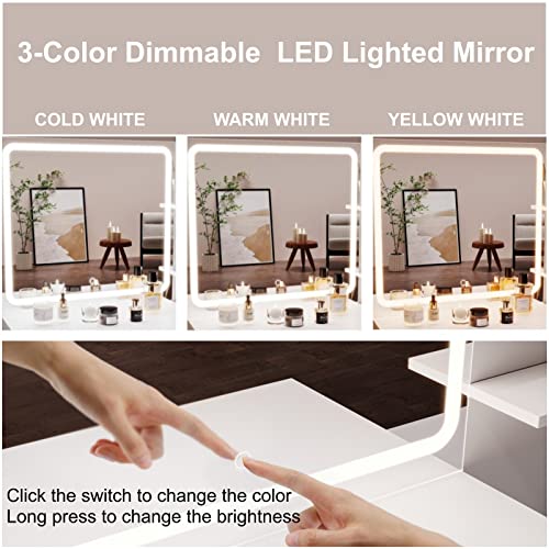 White Makeup Vanity with Lighted Mirror and 4 Drawers H142050
