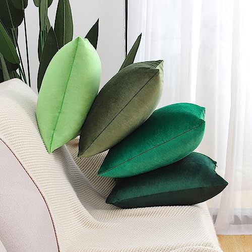 Set of 4 Velvet Decorative Throw Pillow Covers British Green 18 x 18 Inch F1852