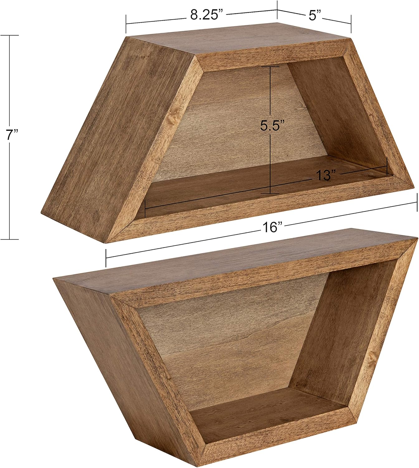 Rustic Brown Geometric Wood Shelf Set, Set of 2 S141