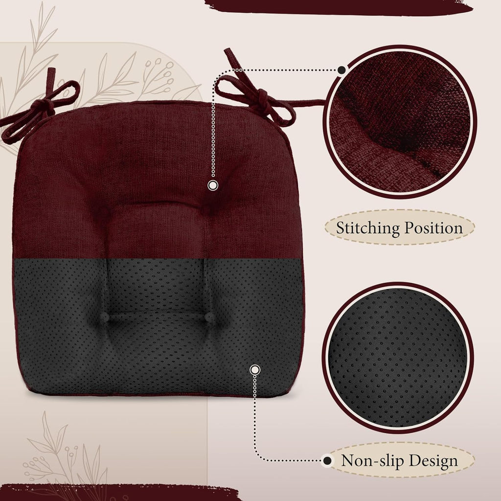 Burgundy 17" x 17" Memory Foam Chair Cushions with Adjustable Ties H3720