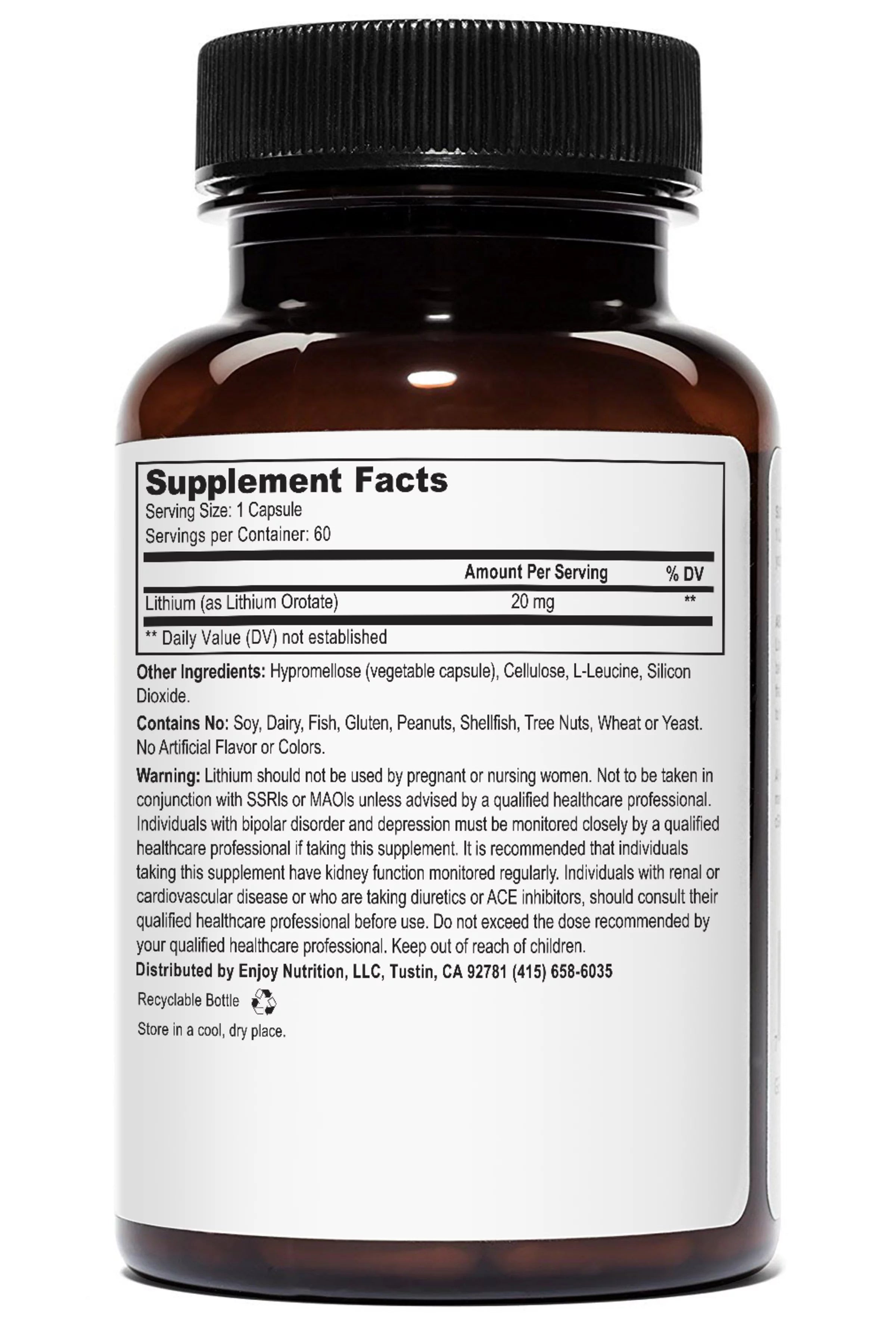 Lithium Orotate 20mg, 60 Vegetarian Capsules F801387